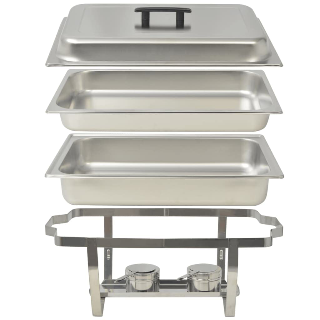 Chafing Dish - Set di 4 scaldavivande in acciaio inox con contenitore per alimenti e pasti combustibili, per catering, gastronomia, feste e matrimoni, piastra termica per mantenere il cibo