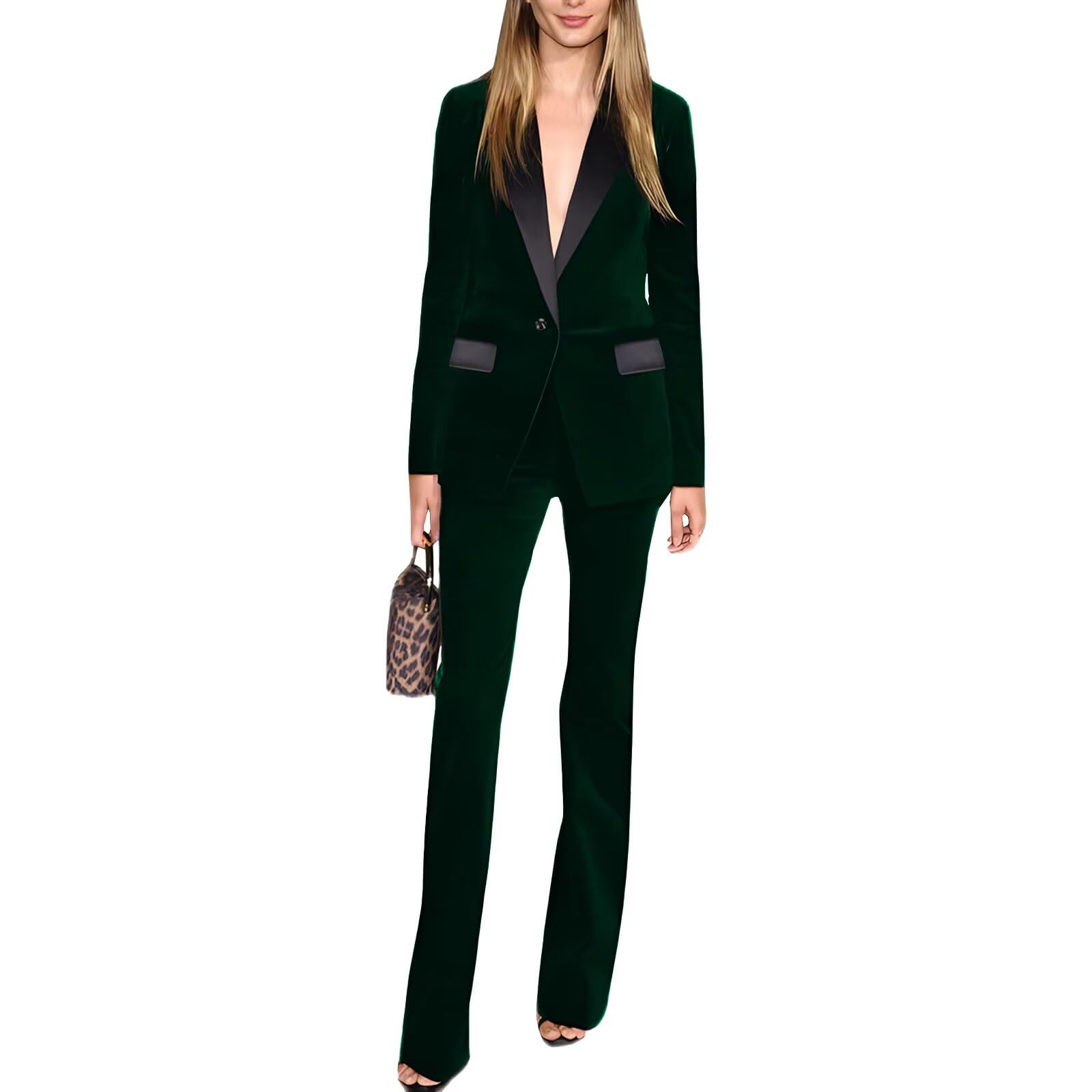 Womens 2 Piece Suits Slim Fit Velvet Formal Double Breasted Lapel Collar Pocketed for Women Suits Dinner Outfits