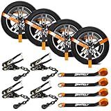 Nestilly 4 Pack Car Tie Down Straps for Trailers - Tire Ratchet Strap with Chain Anchors - 2