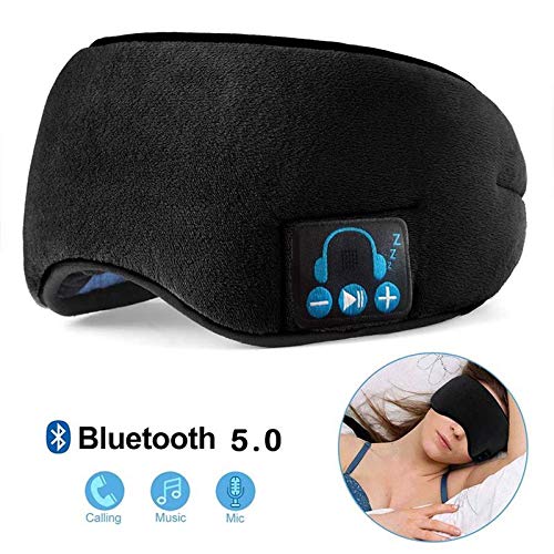 ChenFec Masque de sommeil Bluetooth 5.0 sans fil avec haut-parleurs HD ultra-fins réglables, mains libres, lavable parfait pour homme et femme