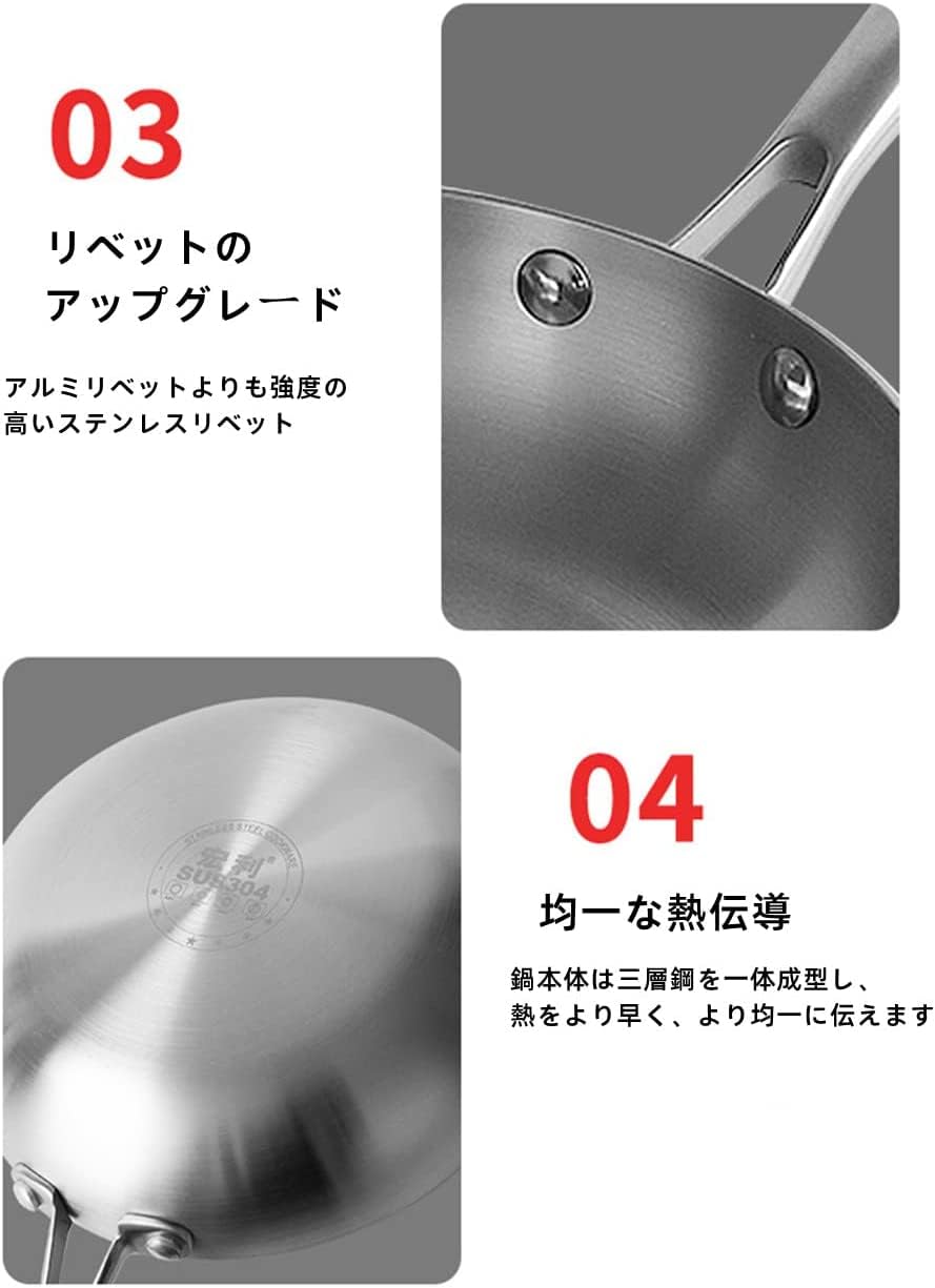 Amazon | フライパン 24cm/26cm/28cm ステンレス フライパン 底厚 3層