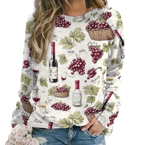 Sweat-shirt confortable imprimé raisins de vin pour femme pour stopper le froid avec style
