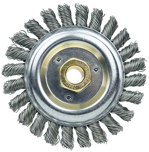 Image of Weiler 79803 Dually Filler Pass Weld Cleaning Brush, 5 inch, 0.23 inch Steel Wire Fill, 5 /8 inch-11 UNC Double-Hex Nut, Made in the USA (Pack of 5)