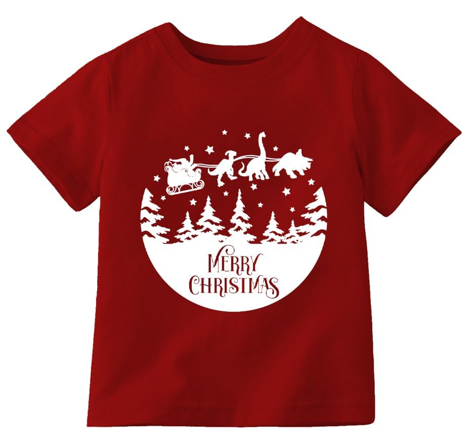 Toddler Kids Christmas T-Shirt - Short Sleeve Reindeer Holiday Tee, Merry Xmas Gift Top for Boys & Girls (Sizes 2T-6Y)2