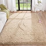 BENRON Plush Beige Fluffy Rug Ultra Soft Furry Bedroom Rugs Kids Room Carpets Non-Slipping Living Ro