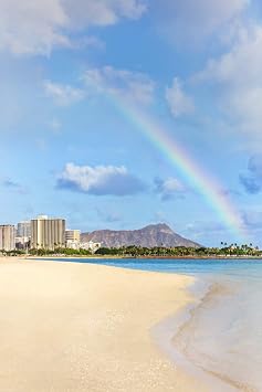 Posterazzi DPI12326387 View of Waikiki Diamond Head Crater at Ala Moana Beach Park with A Rainbow Overhead Honolulu, Oahu, Hawaii, United States of America Photo Print, 12 x 19, Multi
