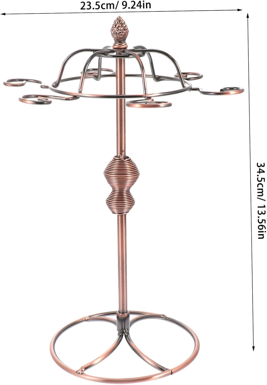 Vintage Copper Red Wine Glass Hanging Rack Stemware Storage Holder 6-position Iron Wall-mounted Stemware Rack Decorative Wine Cup Organizer for Kitchen Bar Home