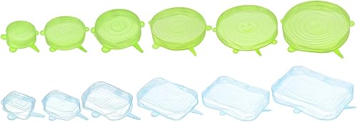 uxcell Tapas elásticas de silicona, paquete de 12 fundas redondas y rectangulares de silicona reutilizables, de diferentes tamaños para tazas,