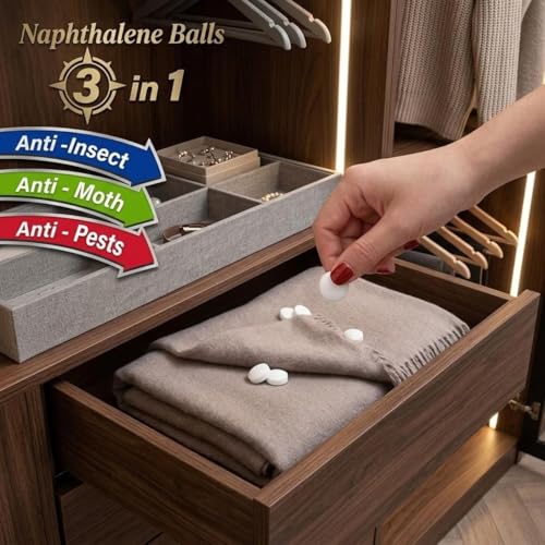 Image of 1KG Naphthalene Balls | 5 x 200g Packs | Naphthalene Balls for Wardrobe | Clothes Protection & Insect Repellent for Cupboards | Wardrobe Freshener for Clothes