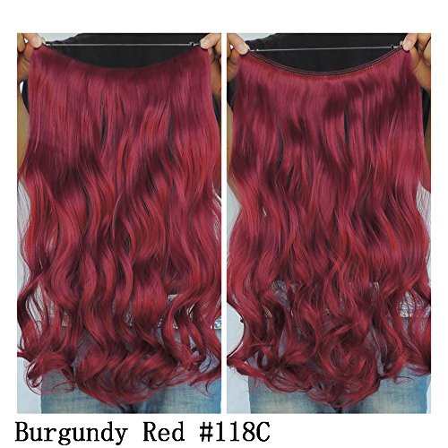 Invisible Wire Hair Extensions Pieces Secret Curly Wavy Hair Extension Synthetic Adjustable Headband for Women Hairpieces (20 Inch (Pack of 1), 118C)