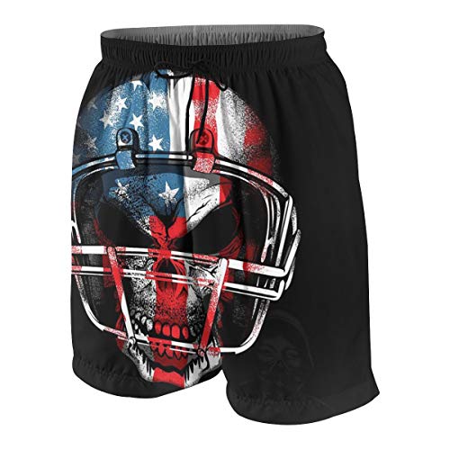 CLERO& Teen Boys Swim Trunks Football Helmet Skull American Flag Quick Dry Swimwear