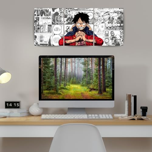 Image of ADRAIL STORE One Piece Anime Manga Poster, Luffy Character Design Wall Poster 3 Panal - A4 Size, 300 GSM, Wall Decor Posters Wall Art For Bedroom, Living room, Office, Dining Room,No Frame (Luffy)