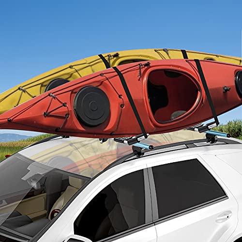 Goplus Kayak Roof Rack, 2 Pcs Folding J Bar Kayak Mount Rack for SUV Truck Car Crossbar, Include Ratchet Straps, Protective Foam Pad, Adjustable Universal Kayak Carrier for Canoe SUP Boat (Bilateral)