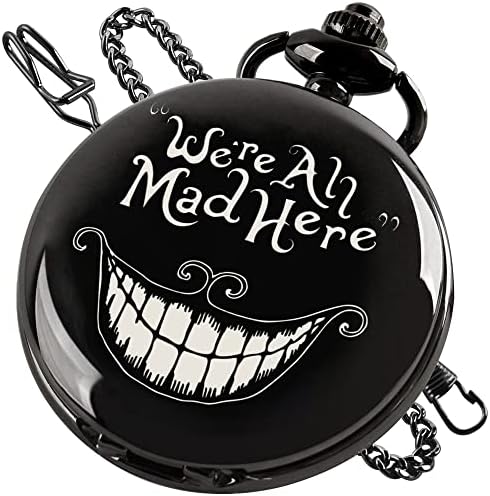 Pocket Watch Alice in Wonderland We're All Mad Here Quartz Pocket Watch with 37CM Chain Best Gifts