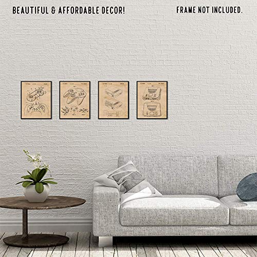 Vintage Video Games Console Controller Patent Prints, 4 (8X10) Unframed Photos, Wall Art Decor Gifts Under 20 For Home Office Man Cave Shop College Student Teacher Comic-Con Movies Gaming Fan #TOP6
