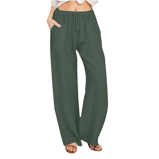 LRMQS Beach Pants for Women Trendy 2025 Lounge Loose Drawstring Elastic Waist Pant Trousers Casual Summer Slacks Clothes
