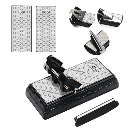 Juego de Piedra de Afilar 400/1000, Diamante Afilador de Cuchillos de Doble Cara con Base Antideslizante,Guía de Afilado y Guía de Ángulo,Set de Afilado Profesional para Cuchillos,Gubias,Cinceles