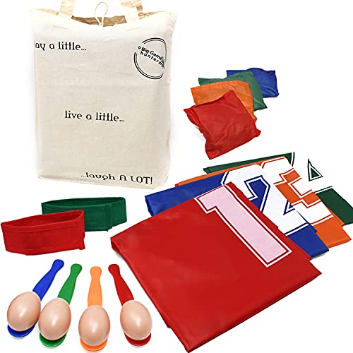Party Sports Day Set - Sack Race, 3 Legged Race, Egg and Spoon Race, Bean Bags