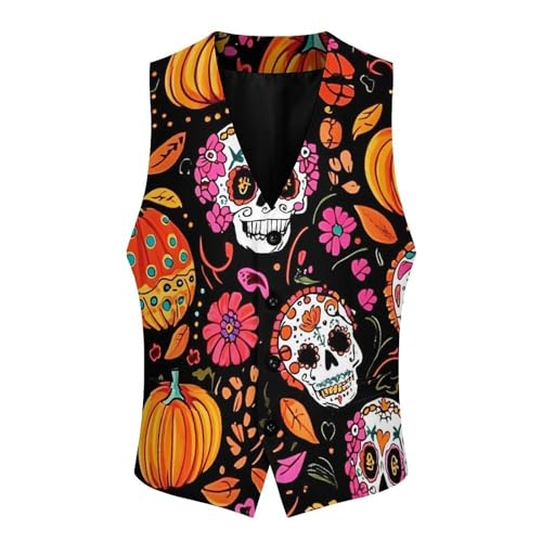 Halloween Pumpkins Skull Men's Suit Vests Business Formal Dress Vest V-Neck Waistcoat for Wedding Casual4