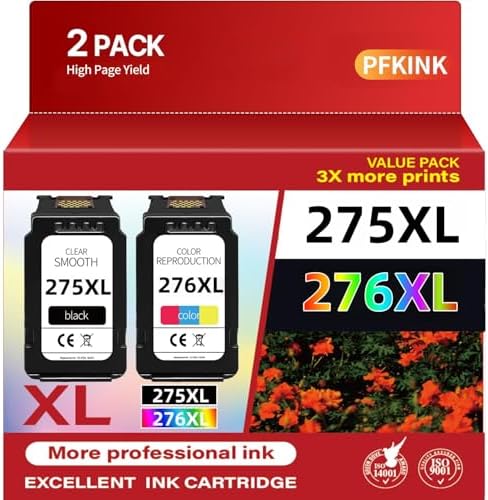 275XL 276XL Ink Cartridge Replacement for Canon 275XL 276XL Pixma TS3500 TR4720 TS3522 TS3722 TS3520 TS3720 TS3500 TR4723 TR4722 TR4700 Printer (2- Pack Combo Black Color)