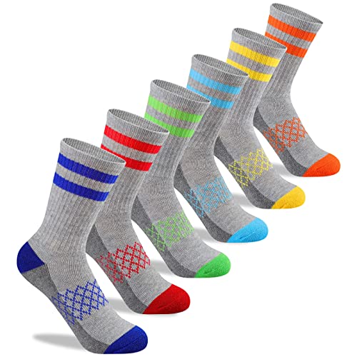 Comfoex Boys Crew Socks 8-10 6-8 4-6 Years Old Athletic Long Cotton Socks For Kids Half Cushioned Calf Socks 6 Pairs #TOP18