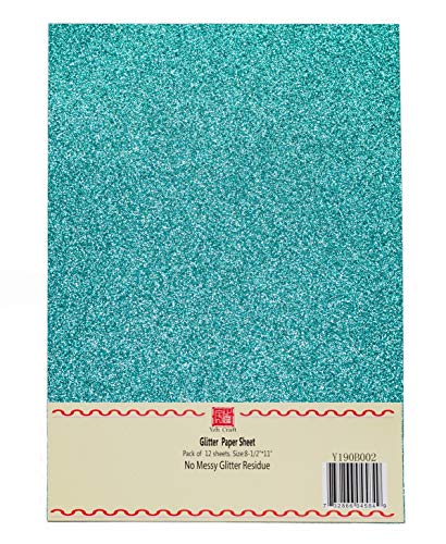 YZH Crafts Glitter Cardstock Paper, No-Shed Shimmer Glitter Papers, Cut Craft and DIY Projects Card stock, Sparkly Paper for Card Making, 8.27 x 11.69 Inch, A4 Size, 10 Sheets (Turquoies)