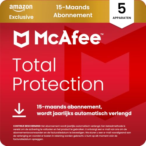 McAfee Total Protection, Antivirus, VPN, Beveiligingssoftware | 5 apparaat, 15 maanden Digitale download | PC/Mac/iOS/Android