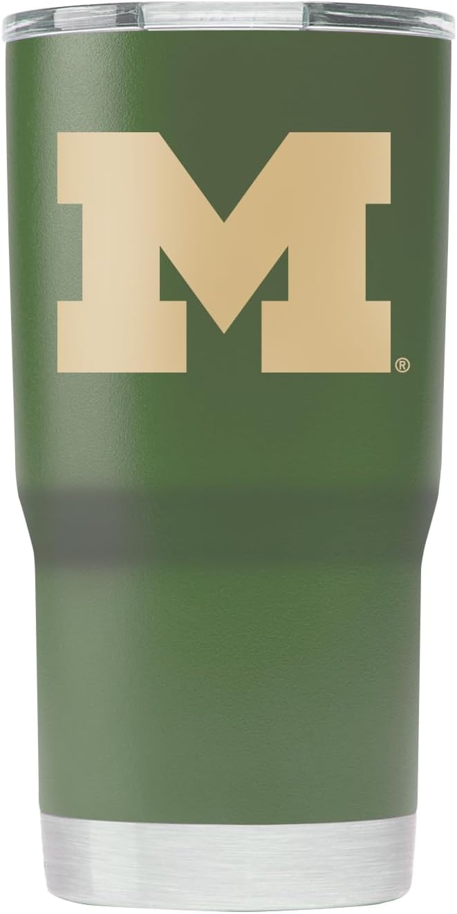 Gametime Sidekicks Michigan 20oz Olive Green Tumbler - Officially Licensed, 18/8 Stainless Steel, Double-walled, Vacuum-insulated, UV LED Printed Logos, Sweatless, Stays Hot/Cold