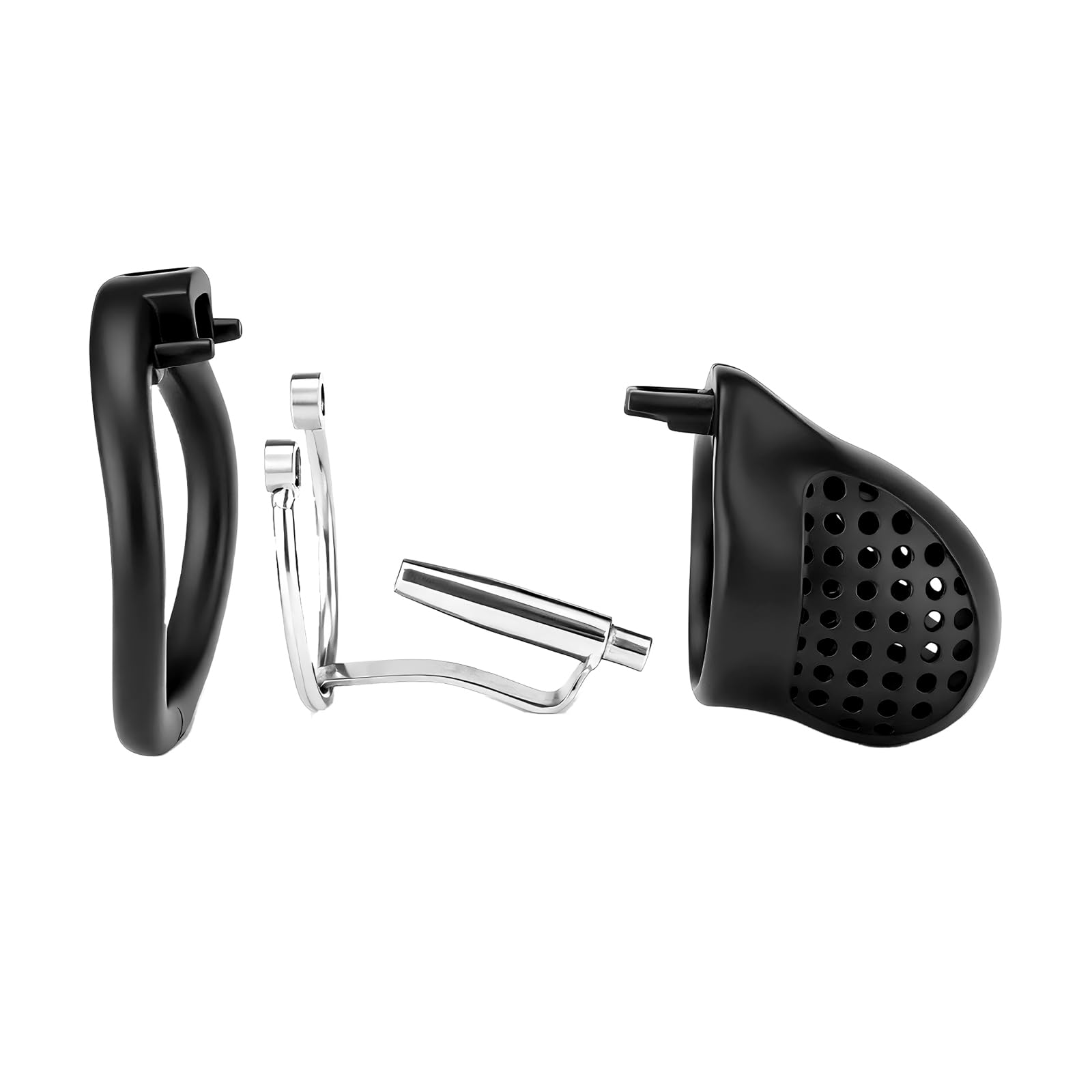 Chastity Cage PA Cage de Chasteté pour Pénis avec Cathéter Métallique et 5 Anneaux Différents Sex Toýs Homme Cage Chastetée en Plastique avec Serrure et Ceinture pour Bondage le Pénis (Black)