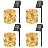 Litogo Lichtsnoer op zonne-energie, voor buiten, 12 m, 120 leds, waterdicht, koperdraad, outdoor lichtketting, 8 modi, voor balkon, Kerstmis, warm wit