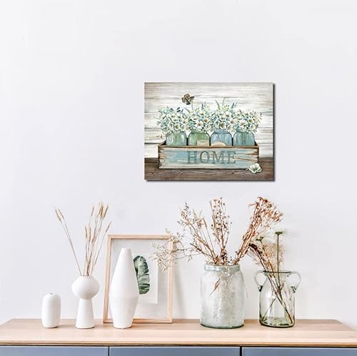 Blue Floral Bouquets Rustic Flowers Wall Art Home Decor Canvas Pictures Print For Bathroom Bedroom Living Room Dining #TOP5