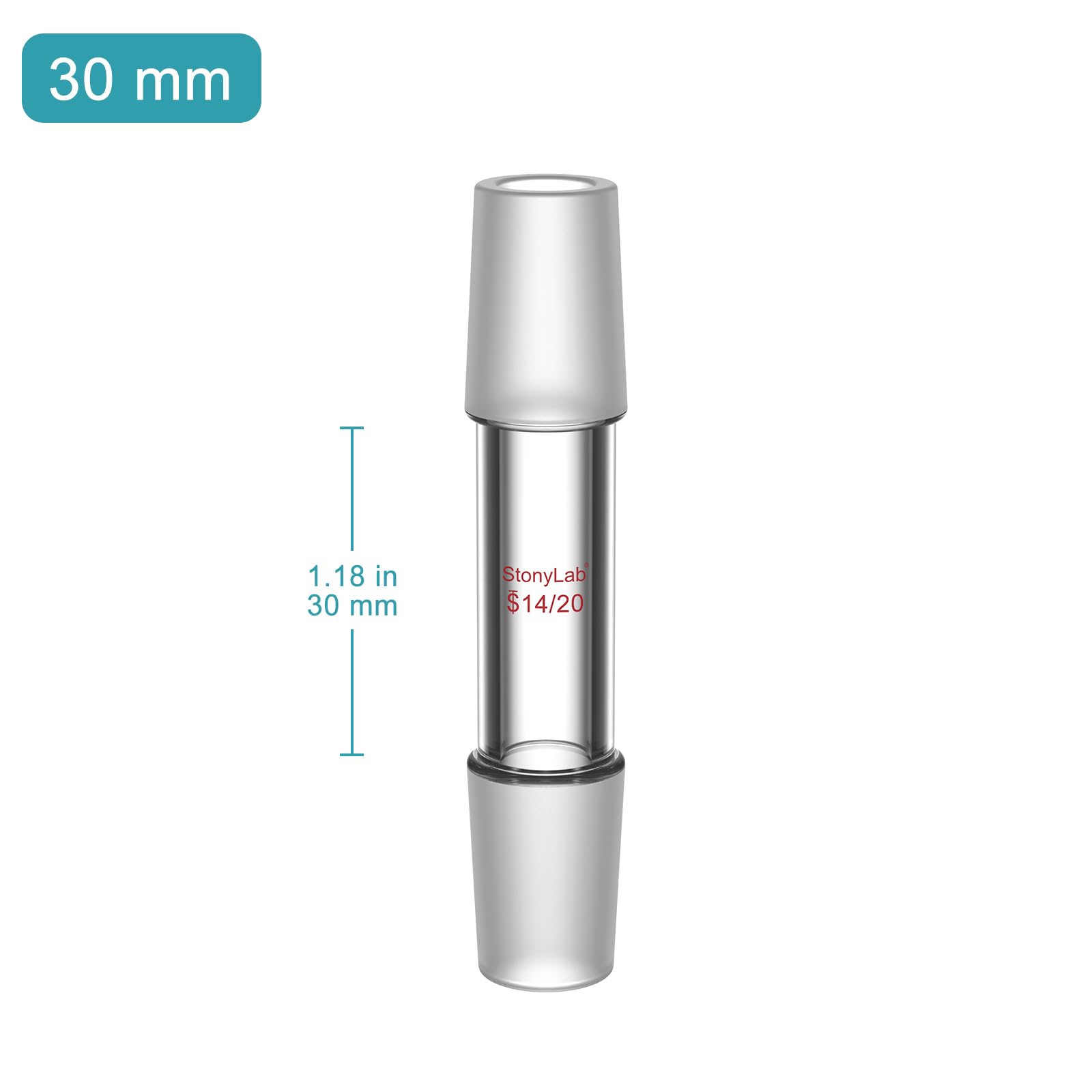 stonylab Adaptateur de Connexion Droit en Verre Borosilicate, Raccord Droit 30 mm entre Deux Joints Internes Standard 14/20 pour Verrerie de Laboratoire