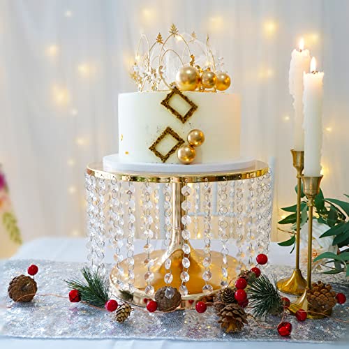 Lanlong Cake Stand For Dessert Table 12 Inch Gold Crystal Pendants Metal Cake Stand Serves As A Round Dessert Cupcake Display Plate For Table, Wedding, Party, Event #TOP2
