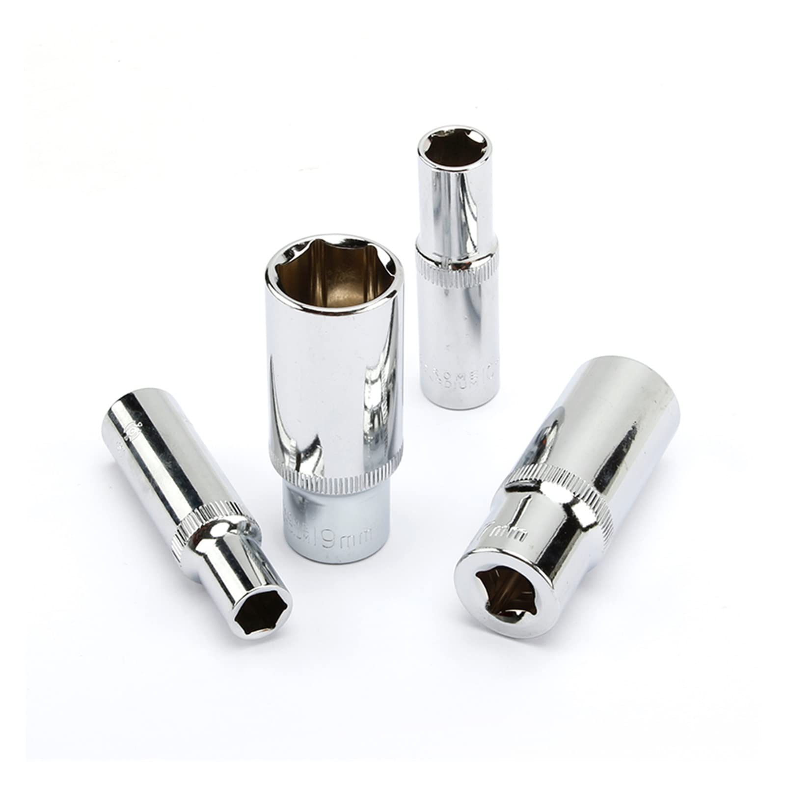 Zestaw 12 nasadek 3/8 cala, głębokich, długich, długość 65 mm, otwór kwadratowy 10 mm, 8 9 10 11 12 13 14 15 16 17 18, uchwyt wiertarski 19 mm