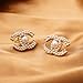 Letter pearl set with diamonds and silver needle stud earrings, Gold-Tone Fashion Jewelry for Women
