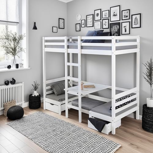 Homestyle4u 1727, Kinder Hochbett Mit Schreibtisch Weiß, Massivholz...