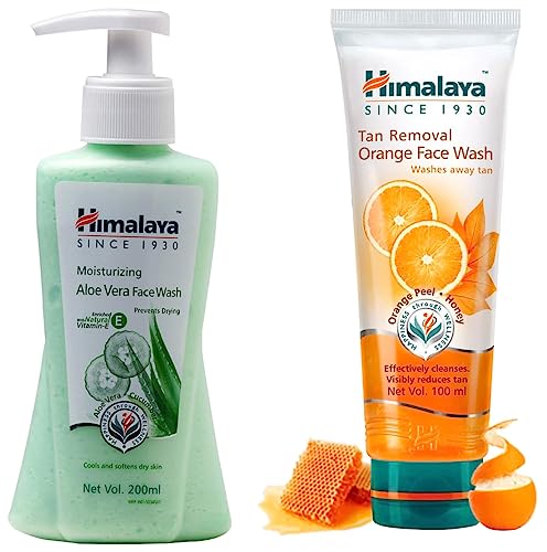 Image of Himalaya Moisturizing Aloe Vera Face Wash, 200ml & Tan Removal Orange Face Wash, 100ml Combo