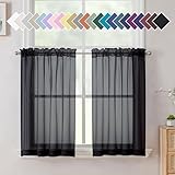 Aiyufeng Black Curtains 36 inches Long 2 Panels, Short Cafe Sheer Tiers, Kitchen Tier Curtains for Kitchen Room Laundry, Rod Pocket, 40' Wx36 L