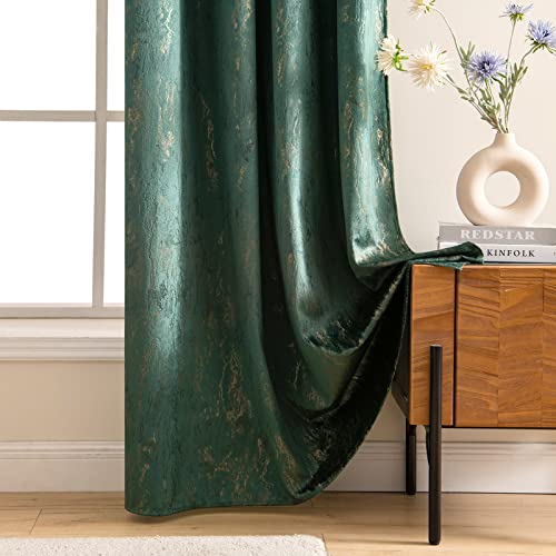 MIULEE Dark Green Velvet Curtains Eyelet with Gold Foil,2 Panel Set 90 Inch Drop Curtains for Living,Super Soft Insulated Velvet Curtain for Bedroom,Thermal Blackout Curtain 46 x 90 Inch - Image 2