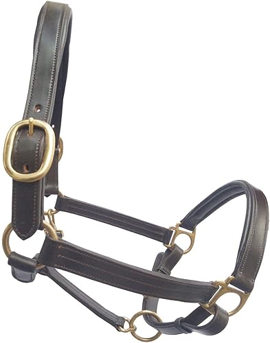 Miniatura 3 de Saddlesworld Cabestro de cuero con triple costura  Cabestro hecho a mano para caballos  Cuenta con una garganta enrollada con broches  Viene con