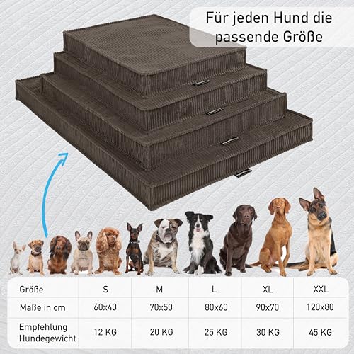 MyBestBuddy Hundekissen Visco braun 90x70 cm XL mit POSO-Cord Stoff mit Viscoseschaum und Komfortschaum-Flocken, 40°C waschbar - Hundebett/Haustierbett für große Hunde oder Katzen, 90 x 70 cm