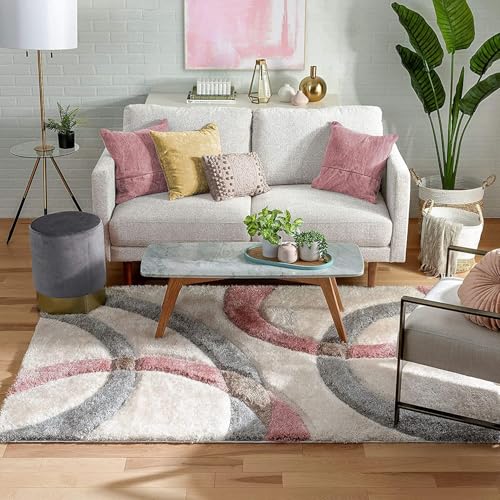 Image of Ultra-Soft Shaggy Carpet (4 X 6 FEET, Grey Pink White) Fluffy, Cozy & Durable Area Rug for Living Room, Bedroom & More ? Premium Modern Design