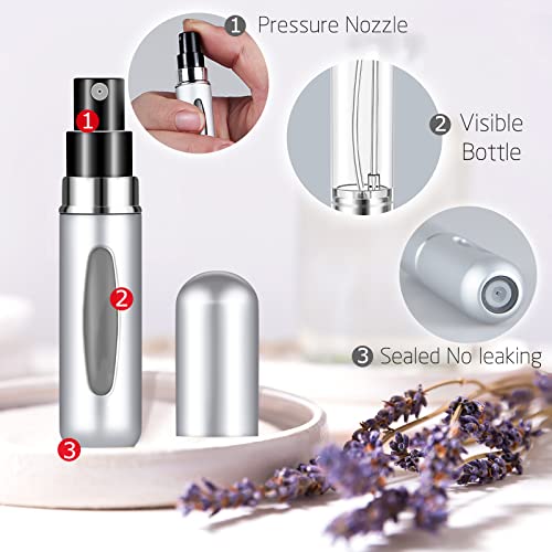 Kewjug Refillable Mini Perfume Atomizer Bottle，Portable Separate Bottles，Travel And Outings Spray Boxes Dispensers 5Ml/0.2Oz (Silvery) #TOP3