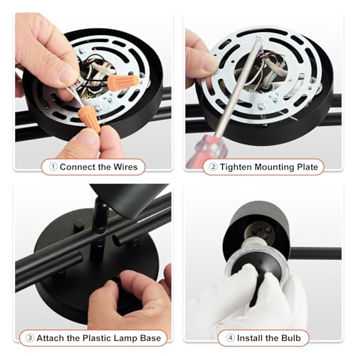 Black Track Lighting Kitchen, 5 Light Track Lighting Fixtures Ceiling Kit, 5 Way Modern Flexible Spot Track Lighting, Industrial LED Lights for Room Hallway Bedroom(GU10 Socket, Bulb Not Included) - Thumbnail 6