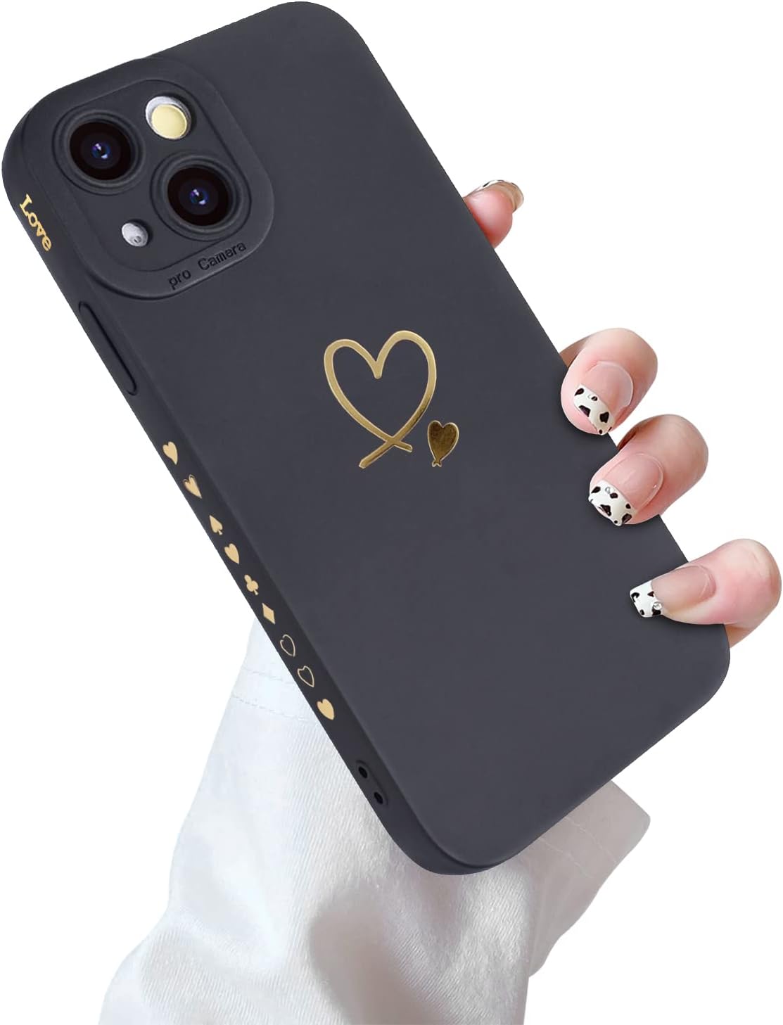 coque iphone 13 – Newseego Coque compatible avec iPhone 13, motif cœur d&rsquo;amour doré en silicone liquide souple pour iPhone 13, élégante coque de protection antichoc avec objectif tout compris