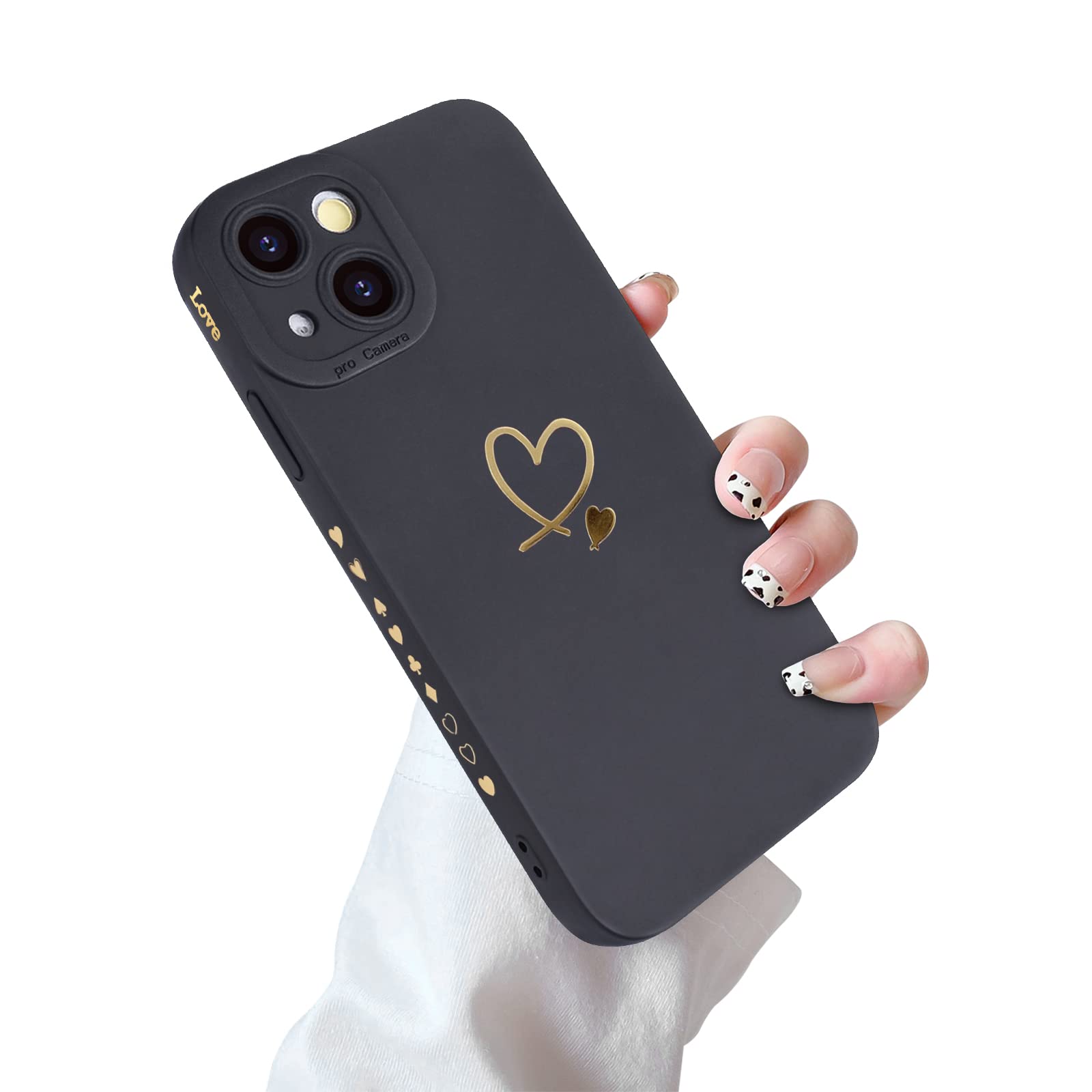 Custodia In Silicone Con Cuori Dorati Per IPhone 13 Pro Max, Morbida E Antiurto, Con Protezione Fotocamera, Gialla
