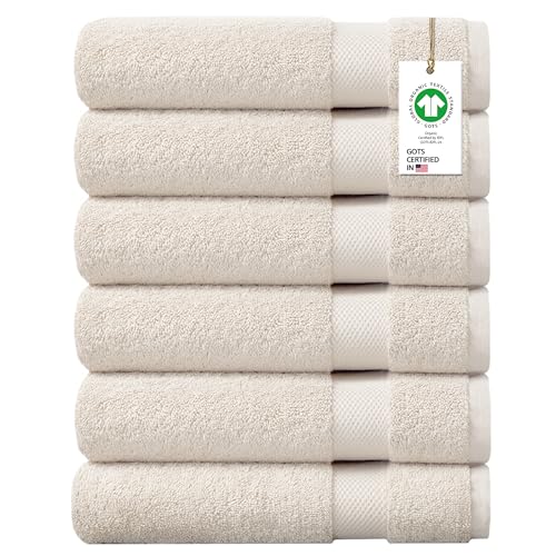 Delara 100% Organic Cotton Towels 650 GSM Plush Feather Touch Quick Dry Bath Towel, Pack of 6 GOTS Certified, Oeko-Tex Green Certified, Organic Cotton Bath Towel, 30