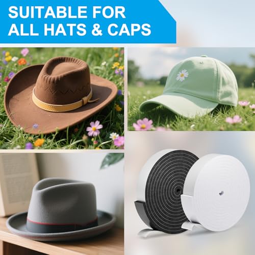 Image of 2 Pack Hat Size Reducer Tape Roll 80 inch, Hat Inserts to Make Fit Comfort, Fitted Hat Sizer Reducer Insert for Loose Baseball, Fedora, Cowboy, Western, Panama & Straw Hats, Self Adhesive Foam Tape