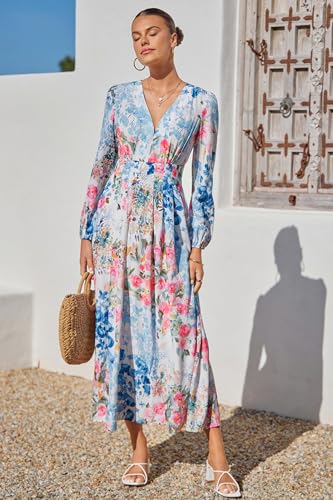 Image of Sissyaki Womens Long Sleeve Summer Maxi Dress 2026 Floral Dress Spring Wedding Guest Dress