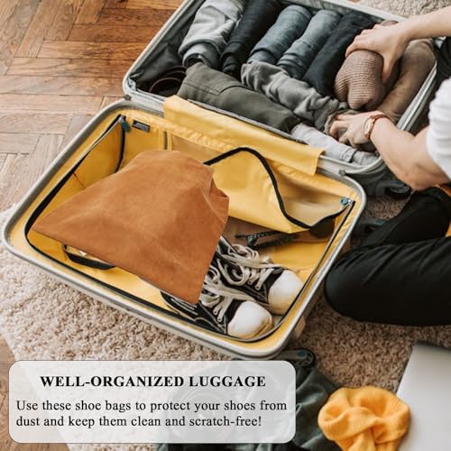 Image of LAKE OF FIRE 4-Piece Travel Shoe Bags for Packing, 17.7 inch x 13.8 inch Dustproof Shoe Bags with Drawstring Closure,Washable & Reusable(Brown)